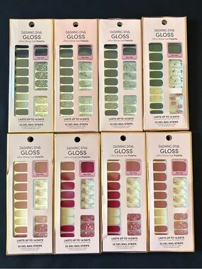 Lot of 8 DASHING DIVA Gloss Ultra Shine Gel Nail Strips Assorted Colors/Designs